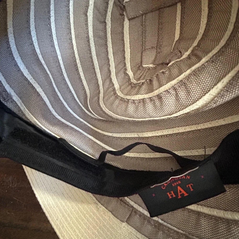Canadian Hat Womens Packable Wide Brim Sun Hat Taupe Ivory Striped Travel M - Picture 9 of 15